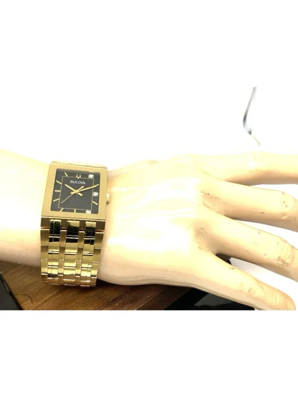 Bulova Men's Watch 97D132 Quadra Quartz Diamond Black Dial Gold Stainless Steel